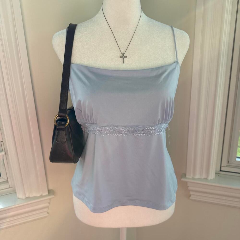 Y2k inspired baby blue cami tanktop with lace trim